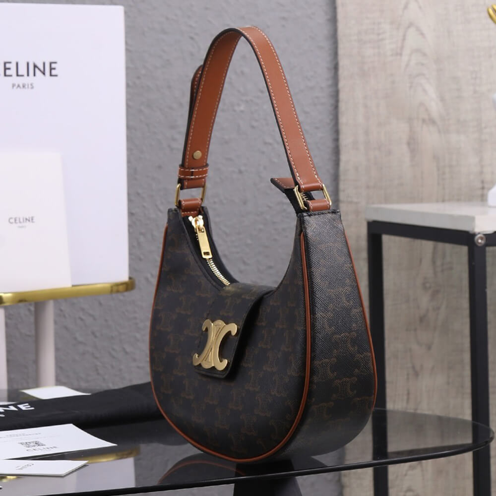 Ce**e medium ava triomphe bag in triomphe canvas and calfskin