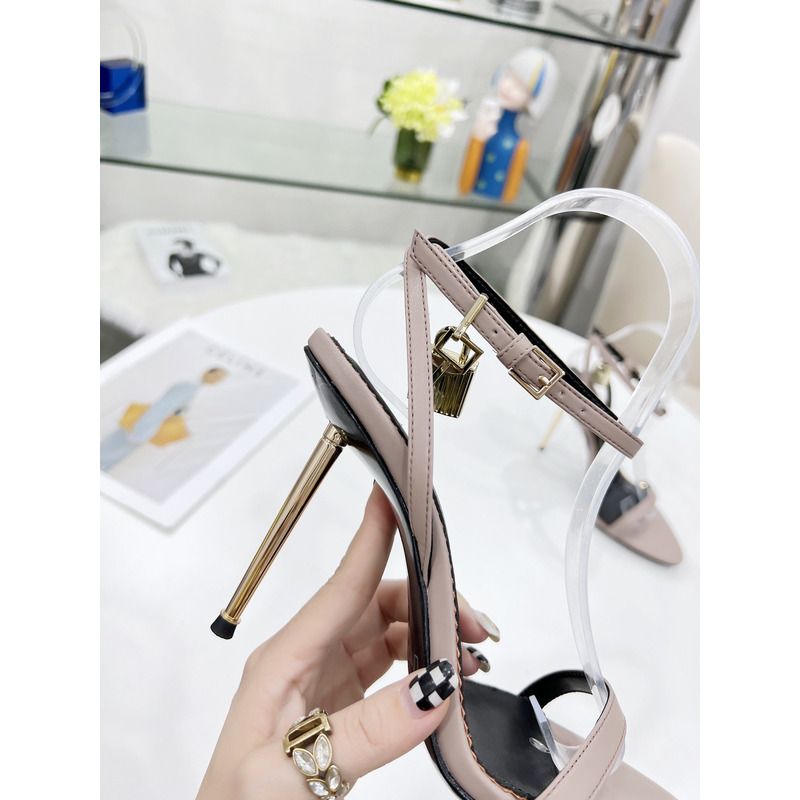 TOM FORD PADLOCK POINTY NAKED SANDAL IN NUDE PINK