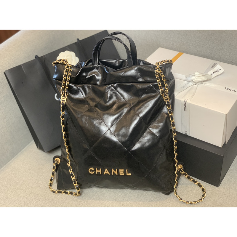 Ch*el 22ss gloss leather chain backpack black