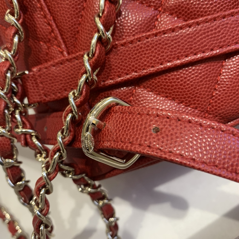 Ch*el caviar leather vintage duma backpack red