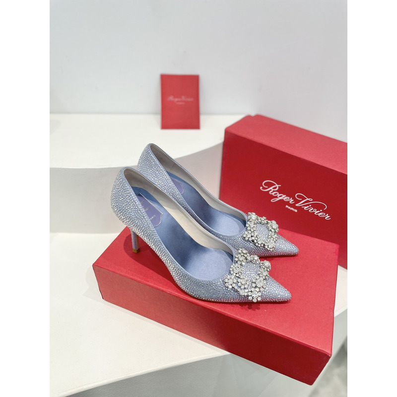 roger u1u1er flower strass heel blue