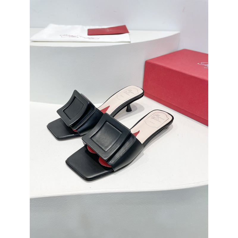 roger u1u1e covered patent leather buckle mules black