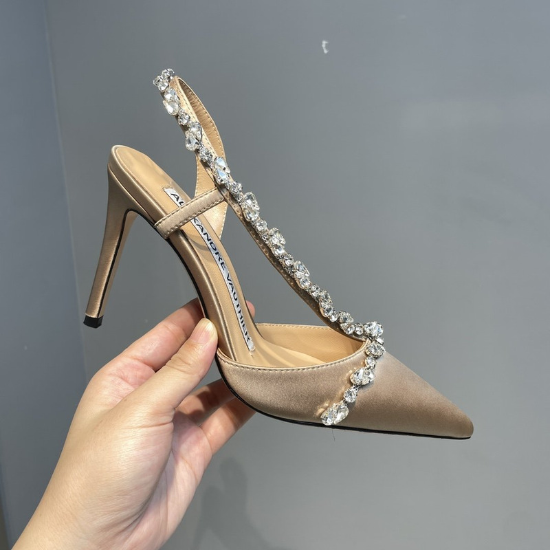 Alexandre Vauthier Pointed Toe Rhinestone High Heels Stiletto Silk Sandals Champagne