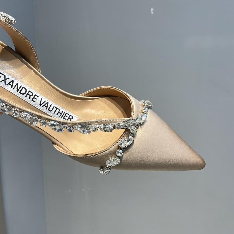 Alexandre Vauthier Pointed Toe Rhinestone High Heels Stiletto Silk Sandals Champagne