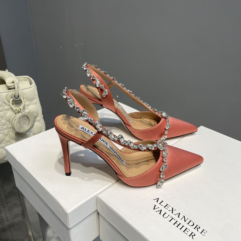 Alexandre Vauthier Pointed Toe Rhinestone High Heels Stiletto Silk Sandals Nude Pink