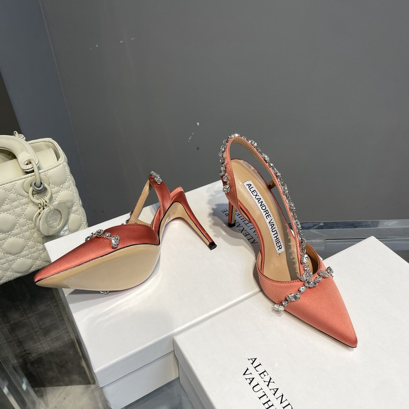 Alexandre Vauthier Pointed Toe Rhinestone High Heels Stiletto Silk Sandals Nude Pink