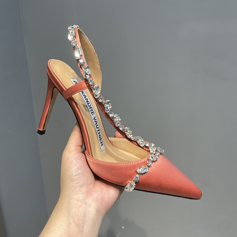Alexandre Vauthier Pointed Toe Rhinestone High Heels Stiletto Silk Sandals Nude Pink