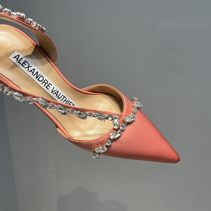 Alexandre Vauthier Pointed Toe Rhinestone High Heels Stiletto Silk Sandals Nude Pink