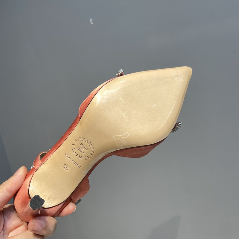 Alexandre Vauthier Pointed Toe Rhinestone High Heels Stiletto Silk Sandals Nude Pink