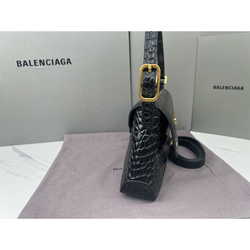 Ba*len*cia*ga croc-embossed calfskin handbag black