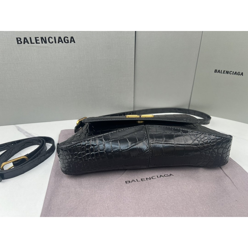 Ba*len*cia*ga croc-embossed calfskin handbag black