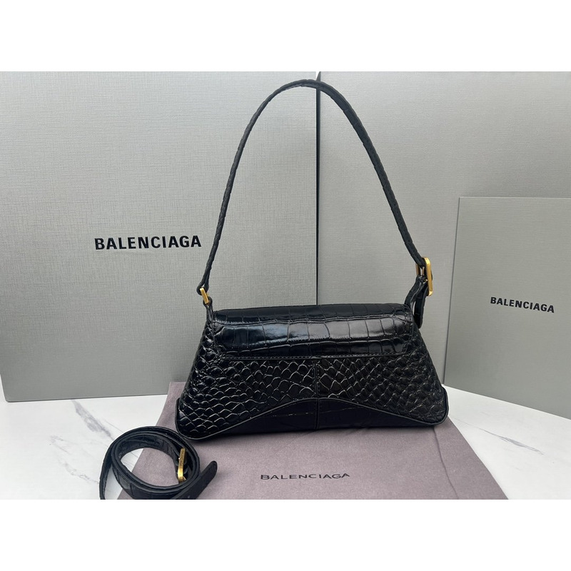 Ba*len*cia*ga croc-embossed calfskin handbag black