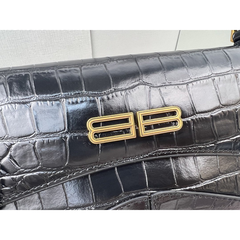 Ba*len*cia*ga croc-embossed calfskin handbag black