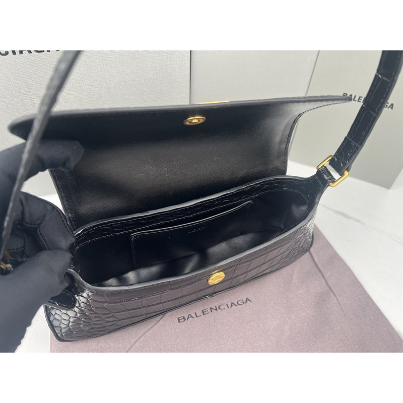 Ba*len*cia*ga croc-embossed calfskin handbag black