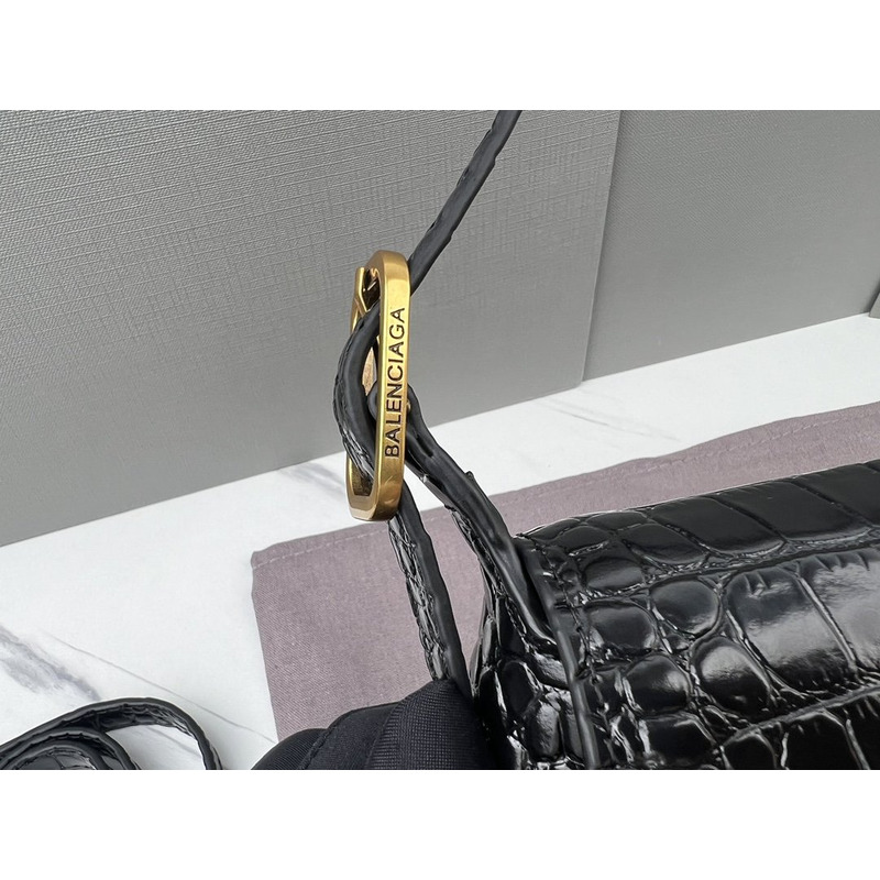 Ba*len*cia*ga croc-embossed calfskin handbag black