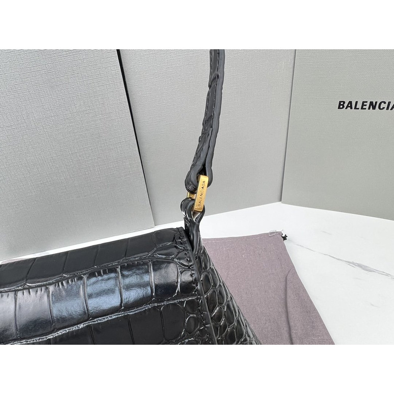 Ba*len*cia*ga croc-embossed calfskin handbag black