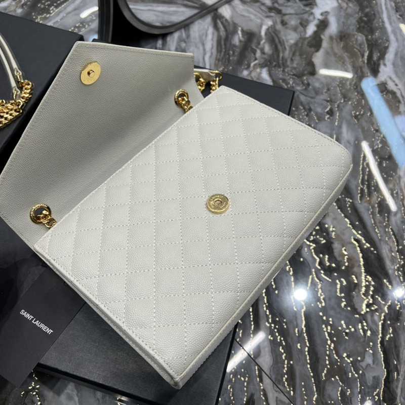 Saint Laurent Grain-embossed Quilted Leather Envelope Bag White