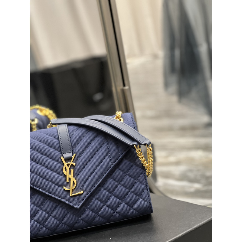 Saint Laurent Leather Messenger Bag Blue