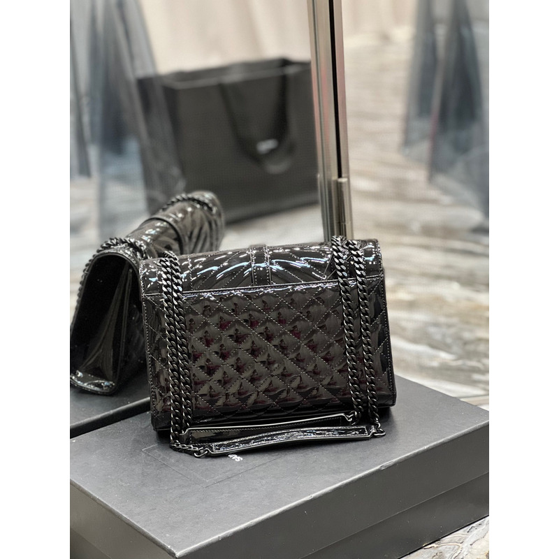 Saint Lauren Quilted Leather Envelope Bag in Patent Leather Black Black Buckle