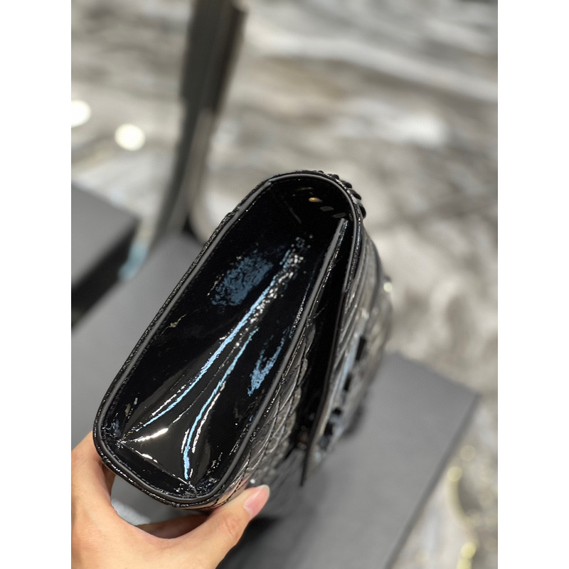 Saint Lauren Quilted Leather Envelope Bag in Patent Leather Black Black Buckle
