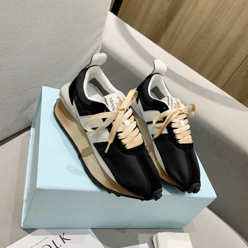 LANVIN Bump White Striped Sneakers On Black