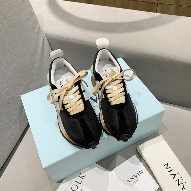 LANVIN Bump White Striped Sneakers On Black