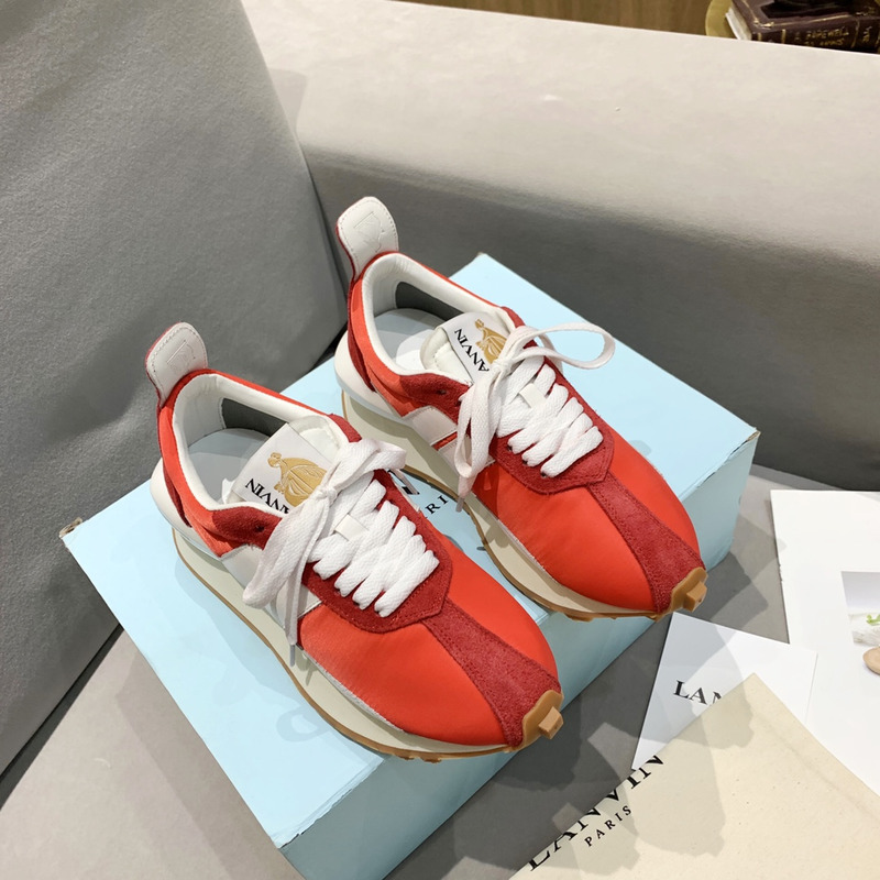 LANVIN Bump White Striped Sneakers On Red