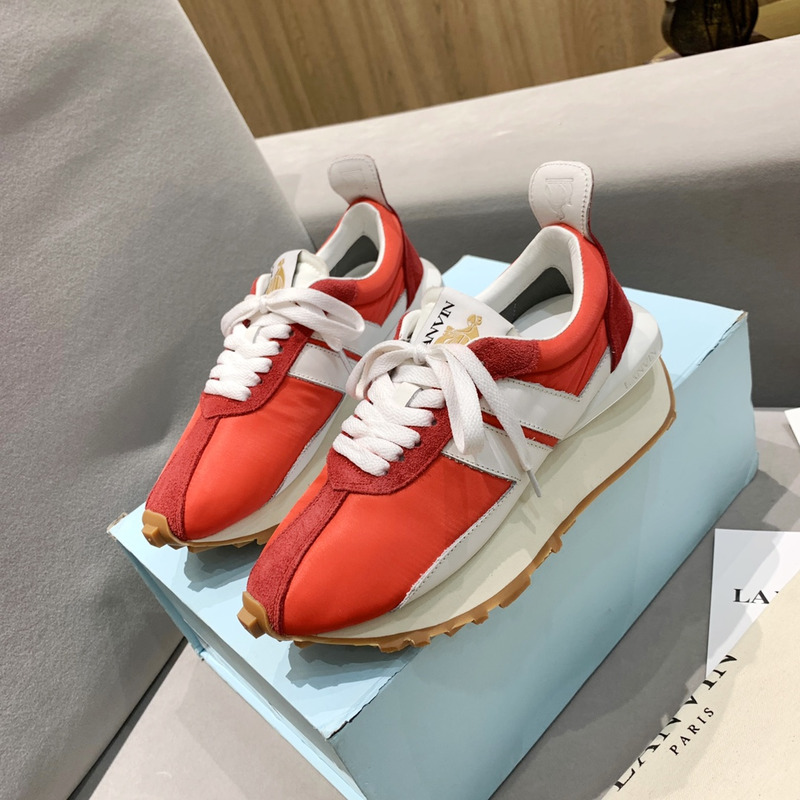 LANVIN Bump White Striped Sneakers On Red