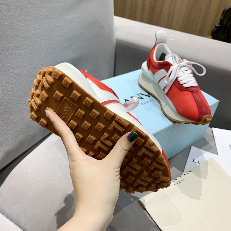 LANVIN Bump White Striped Sneakers On Red
