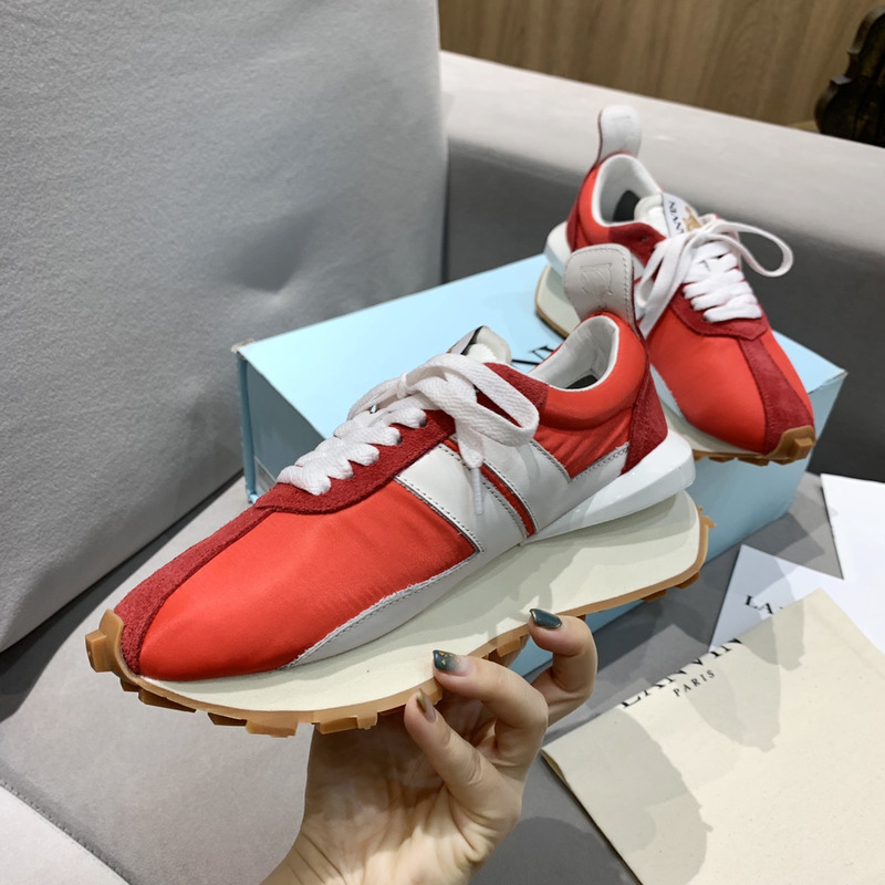 LANVIN Bump White Striped Sneakers On Red
