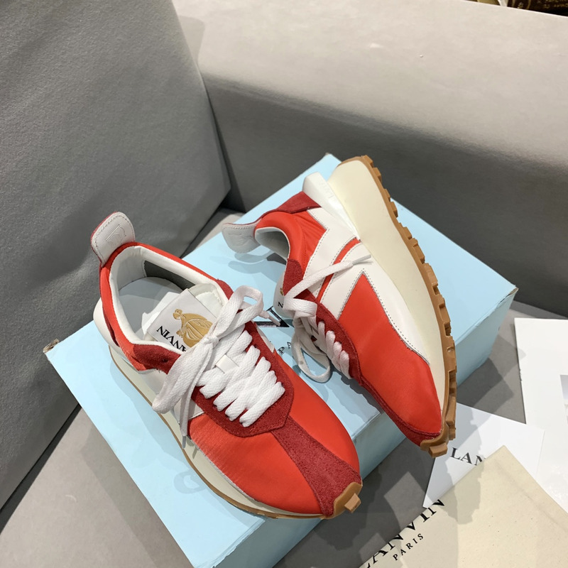 LANVIN Bump White Striped Sneakers On Red