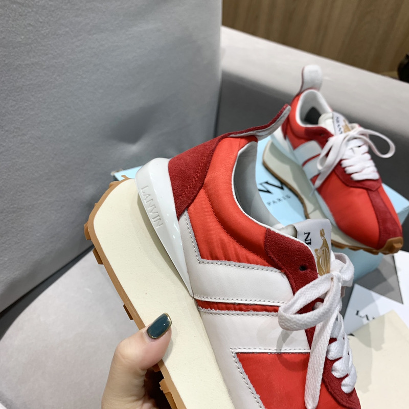 LANVIN Bump White Striped Sneakers On Red
