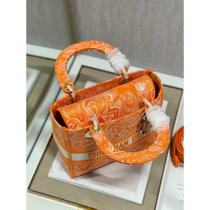 D*or medium lady d-lite print embroidered bag 24 x 20 x 11 cm orange
