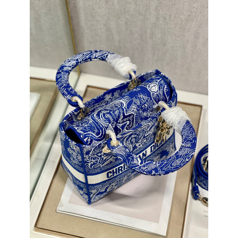 D*or medium lady d-lite print embroidered bag 24  x 20  x 11 cm navy blue