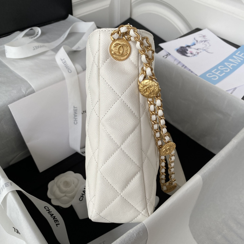 Ch*el hobo handbag lambskin & gold-tone metal white