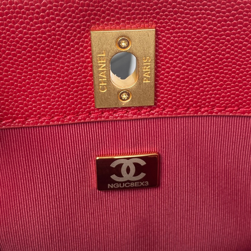 Ch*el hobo handbag lambskin & gold-tone metal red