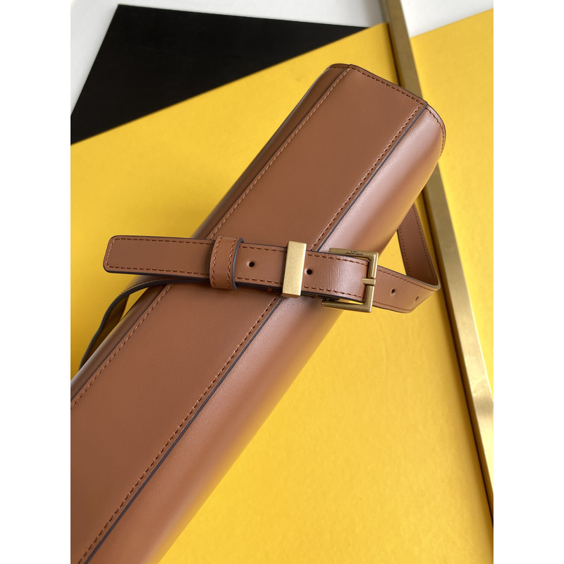 Saint Laurent MANHATTAN SMALL BOX SAINT LAURENT LEATHER SHOULDER BAG Brick and dark ebony