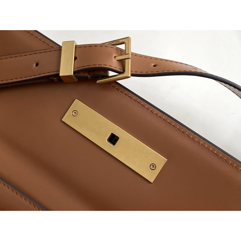 Saint Laurent MANHATTAN SMALL BOX SAINT LAURENT LEATHER SHOULDER BAG Brick and dark ebony
