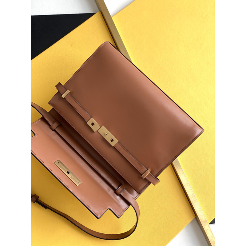 Saint Laurent MANHATTAN SMALL BOX SAINT LAURENT LEATHER SHOULDER BAG Brick and dark ebony