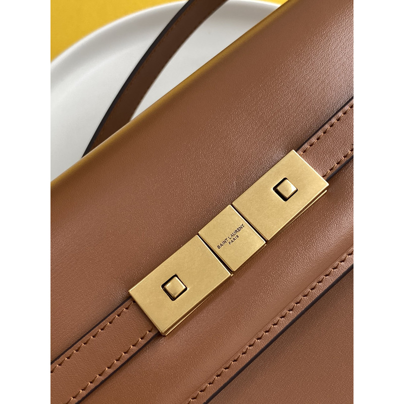 Saint Laurent MANHATTAN SMALL BOX SAINT LAURENT LEATHER SHOULDER BAG Brick and dark ebony