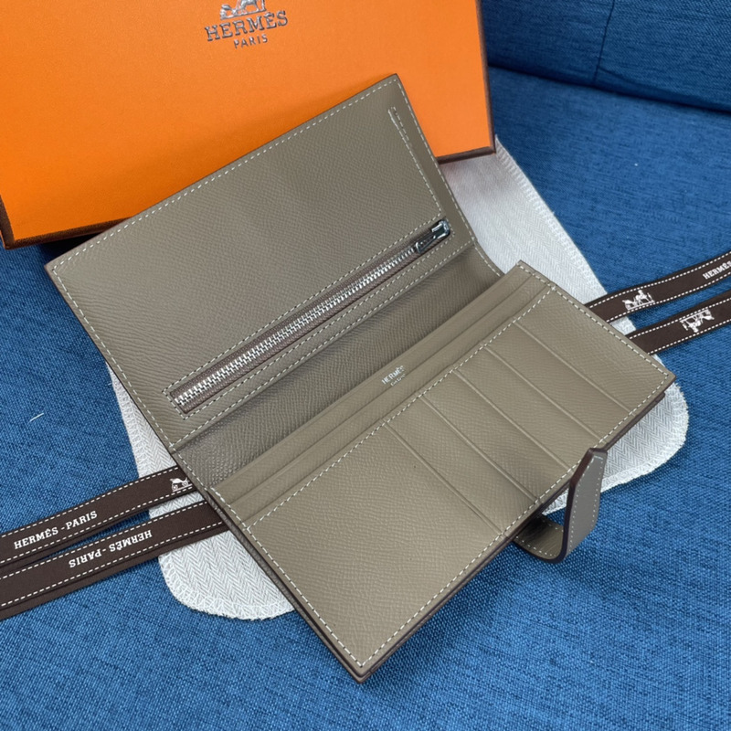 H**mes bearn soufflet epsom leather graphite wallet grey