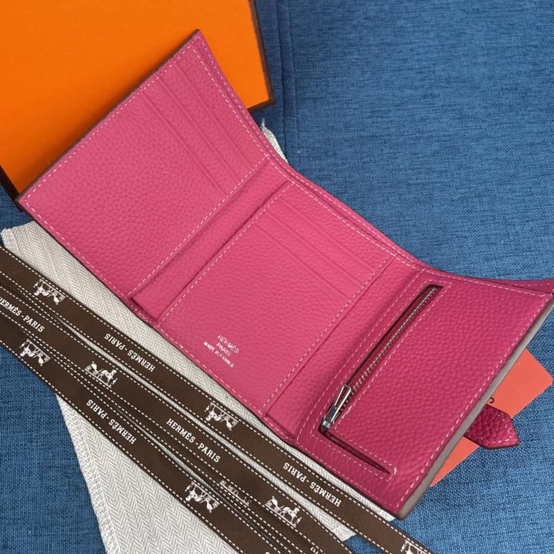 H**mes bearn compact wallet with palladium-plated 