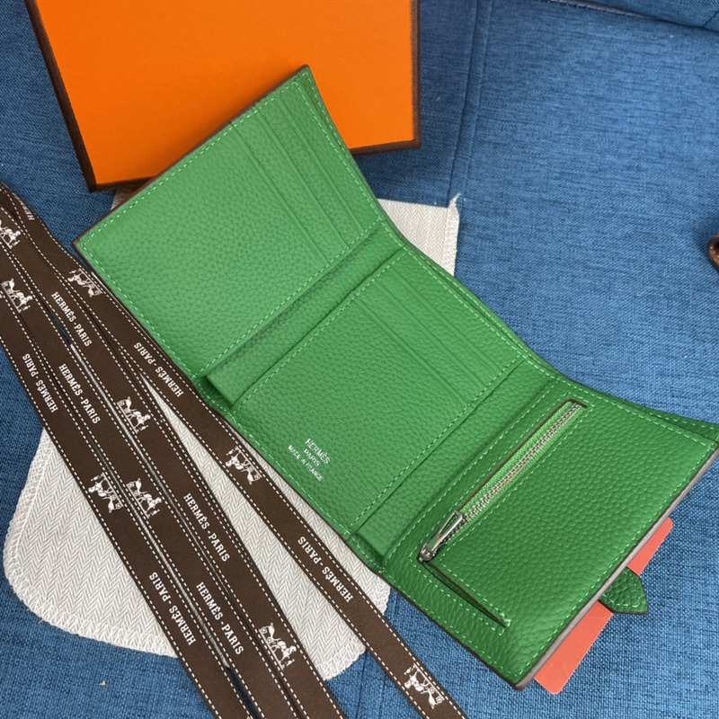 H**mes bearn compact wallet with palladium-plated
