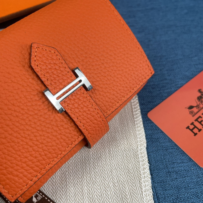 H**mes bearn compact wallet with palladium-plated