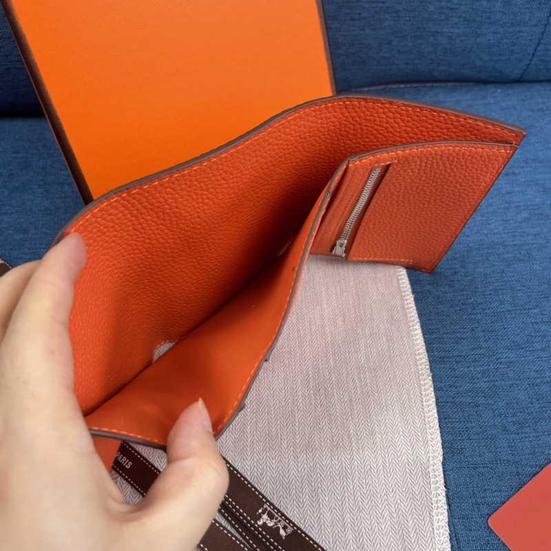 H**mes bearn compact wallet with palladium-plated