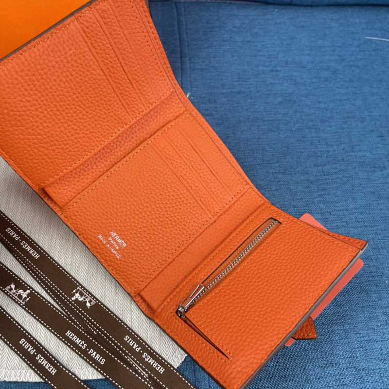 H**mes bearn compact wallet with palladium-plated