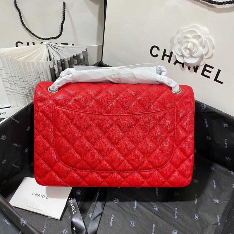 Ch*el cf1113 jumbo double flap grained calfskin red
