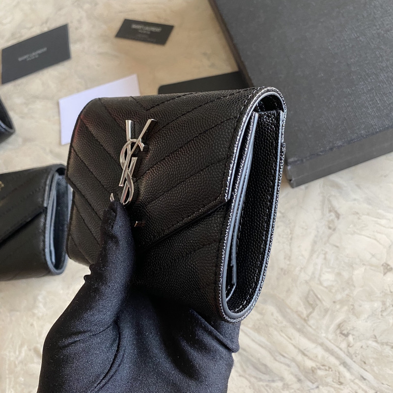Saint Laurent Quilted Small Envelope Wallet in Grait De Poudre Emobossed Leather