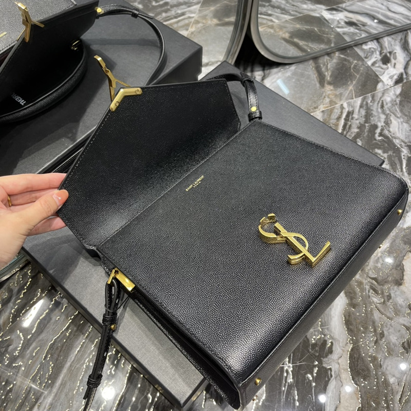 Saint Laurent Cassandra Medium Top Handle Bag In Grain De Poudre Emnossed Leather Black