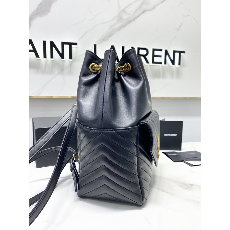 Saint Laurent Joe Backpack In Lame Leather Dark Blue
